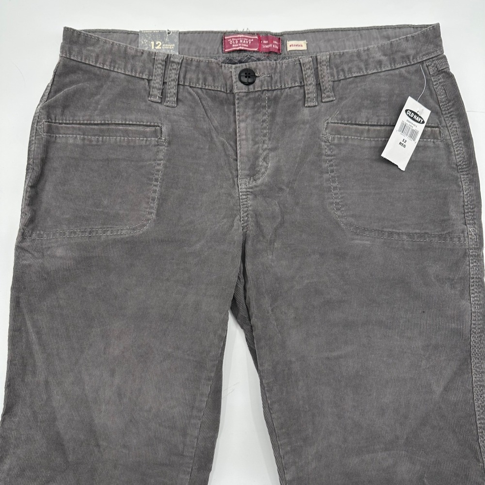 Old Navy‎ Gray Corduroy Pants Womens 12 Regular Lowest Rise Stretch Straight Leg